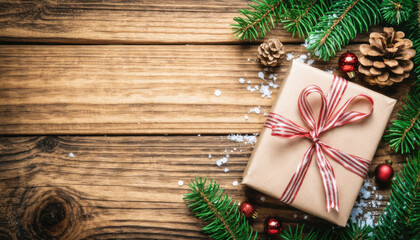 Christmas gift on wooden background decoration .Concept merry christmas 2025