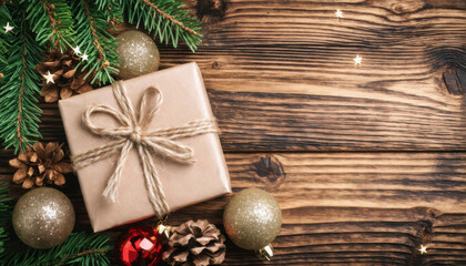 Christmas gift on wooden background decoration .Concept merry christmas