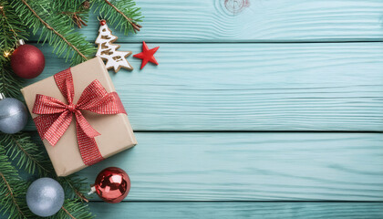 Christmas gift on wooden background decoration .Concept merry christmas and happy new year 2026