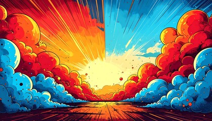 Vibrant explosion-like scene with contrasting colors