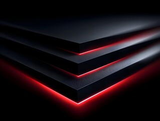 Diagonal stacked black layers with subtle red rim lighting and high contrast