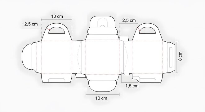 An overhead shot of a flat-packed paper box, illustrating its shape, dimensions and details