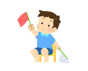 旗あげゲームをしている子どものイラスト