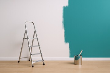 Painting Wall with Teal Color: Home Improvement, Renovation, and Interior Design Concept