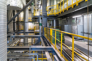 Power Plant Interior With Metal Structures and Walkways
