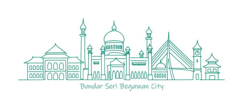 sketch drawing of bandar seri begawan city - continous line (artwork 1)