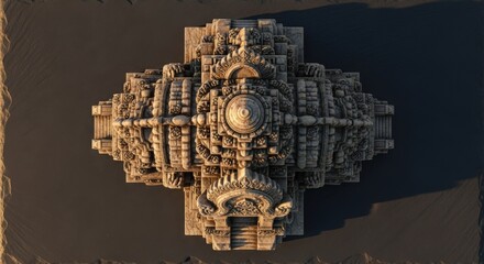 Ancient Mayan Pyramid Structure in Desert Landscape with Shadow and Sunlight