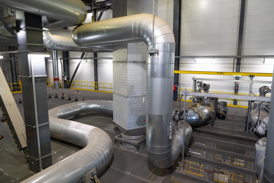 Industrial Piping System Inside Of Power Plant