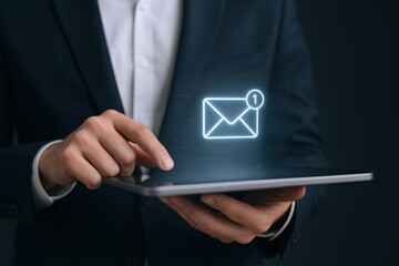 Business Person Checks Email on Tablet, Receiving New Messages, Modern Communication Technology