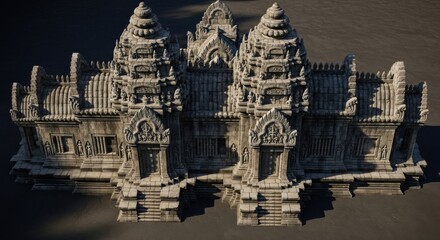 Ancient Stone Temple with Intricate Carvings and Architectural Details in Classic Style