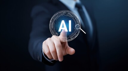 AI Integration: Businessman Activating Artificial Intelligence Interface for Enhanced Business Solutions and Technological Advancement, Targeting Innovation