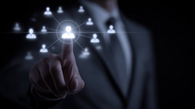 Businessman selecting virtual team member. Modern human resources and networking concept. - Powered by Adobe
