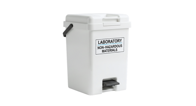White Laboratory Bin with Non- Hazardous Materials Label isolated on a transparent background