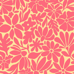 seamless red floral with yellow background