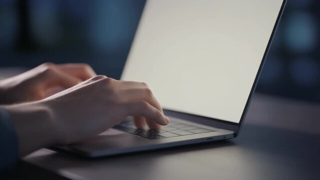 Hands Typing on a Modern Laptop Keyboard, focused on the device