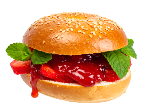 bagel with strawberry jam isolated on transparent png