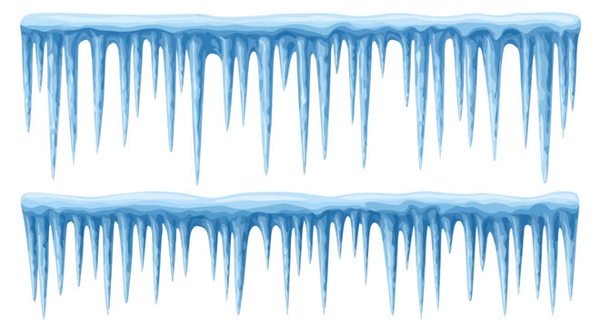 Two strips of icicles in detailed realistic vector illustration