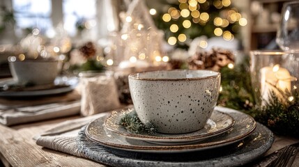 Festive Table Setting with Ceramic Bowl