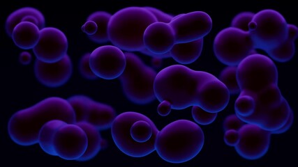 Abstract purple and blue liquid shapes background with 3D blobs smoothly floating in dark space. Organic glow bubbles animation with soft gradient light in lava lamp style. Motion graphics 4K 30fps - Powered by Adobe