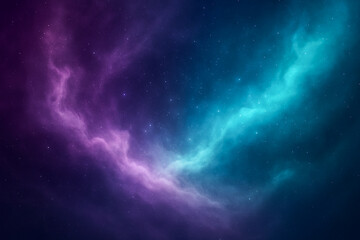 Fototapeta premium Abstract galactic clouds with sparkling stardust, smooth transitions from deep purple to cyan.