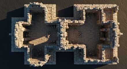 Ancient Stone Ruins of a Small Fortress or Temple in Desert Landscape