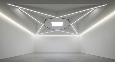 Perspective view of abstract modern ceiling with strong geometry and symmetry as background 