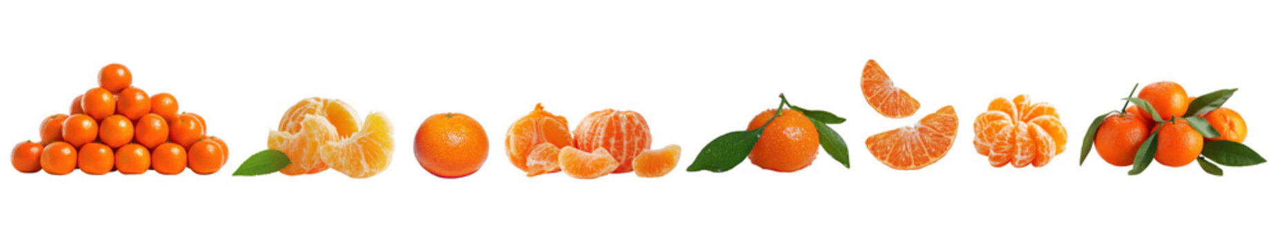 Arrangement of tangerines and mandarins with leaves, AI, PNG