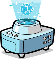Holographic Projector Displaying a Spinning Globe with Rings.
