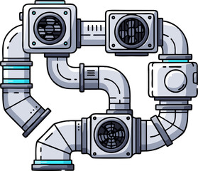 Intricate Industrial Pipe System with Vents and Connections.
