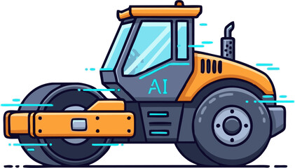 Modern Road Roller with AI Integration and Digital Elements.
