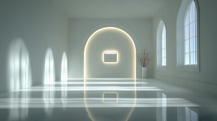 Minimalist Interior with Arched Wall and Soft Natural Lighting