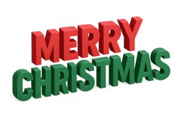Merry christmas 3d rendering text featuring bold red and green lettering, perfect for holiday greetings and festive designs