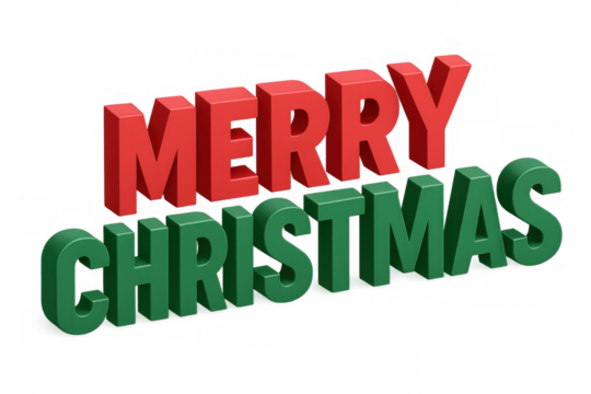 Merry christmas 3d rendering text featuring bold red and green lettering, perfect for holiday greetings and festive designs