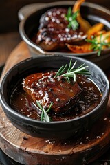 Indulging in rich demiglace sauce paired with tender meat and roasted potatoes