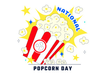National Popcorn Day Vector Illustration On January 19 Featuring A Big Box Of Popcorn For Enjoying Movies In A Flat Style Cartoon Background