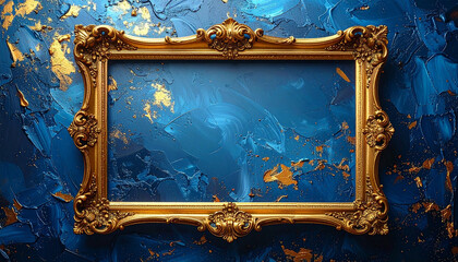 An antique gold picture frame with patina and rust around the edges
3