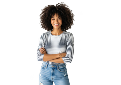 Young woman with afro hair isolated on transparent background