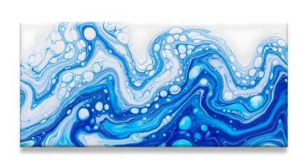Abstract Blue Wave Flowing Fluid Art With Bubbles And Swirls