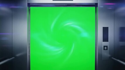 Green Screen open elevator door on background scene 3 with distortion, overlay, glitch, static noise, scan lines black background, 4k animated video loop - Powered by Adobe