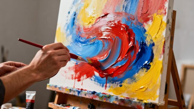 creative artist painting on canvas, focus on brush strokes and colors