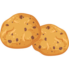 Two Chocolate Chip Cookies Isolated on White Background with a Transparent Overlay and Natural Lighting Showing a Textured Surface