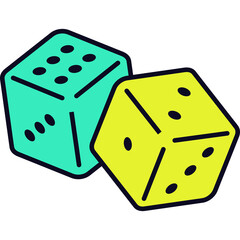Two Colorful Dice Teal And Yellow With Dark Blue Dots Against A White Background Showing Different Numbers