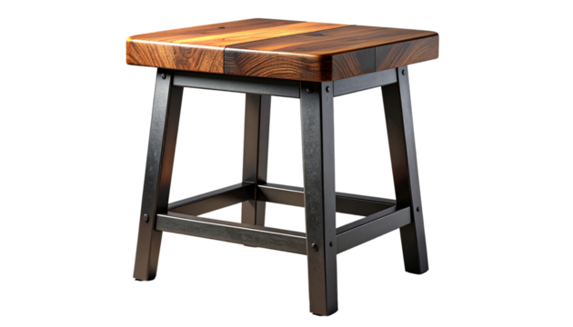  Rustic Wooden Stool with Metal Frame –cayar of  3D Rendered PNG