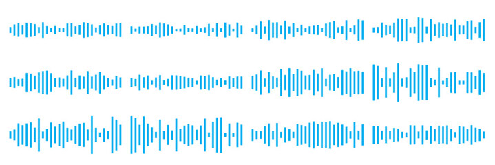 Vector set of sound waves icons. Audio waves png, radio waves. Voice message png. Icons png. Interface design. Sound wave icon in fill and three stroke sizes. Record music player. 