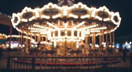 Magical Nighttime Carousel Ride Illuminated by Warm Lights Festive Amusement Park