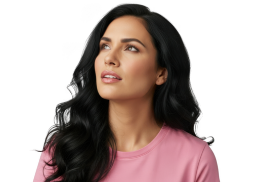 Woman looking up isolated on transparent background