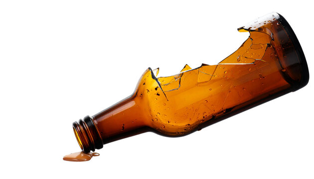 Broken Glass Bottle with Liquid Pouring Out  kash botol&ndash; Side View PNG