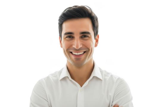 Smiling man in white shirt isolated on transparent background