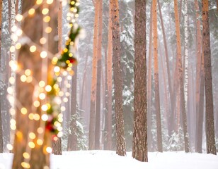 Winter lights in snowy woods