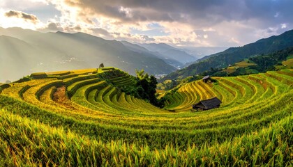 Terraced Rice Fields of Mu Cang Chai, Vietnam - A Breathtaking Landscape.